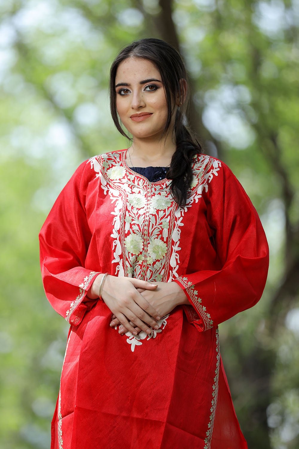 Red Colour Rayon Silk Kurti With Beautiful Aari Embroidery Gives Attractive Look To The Wearer. by Kashmir Villa, South Asian ethnic wear