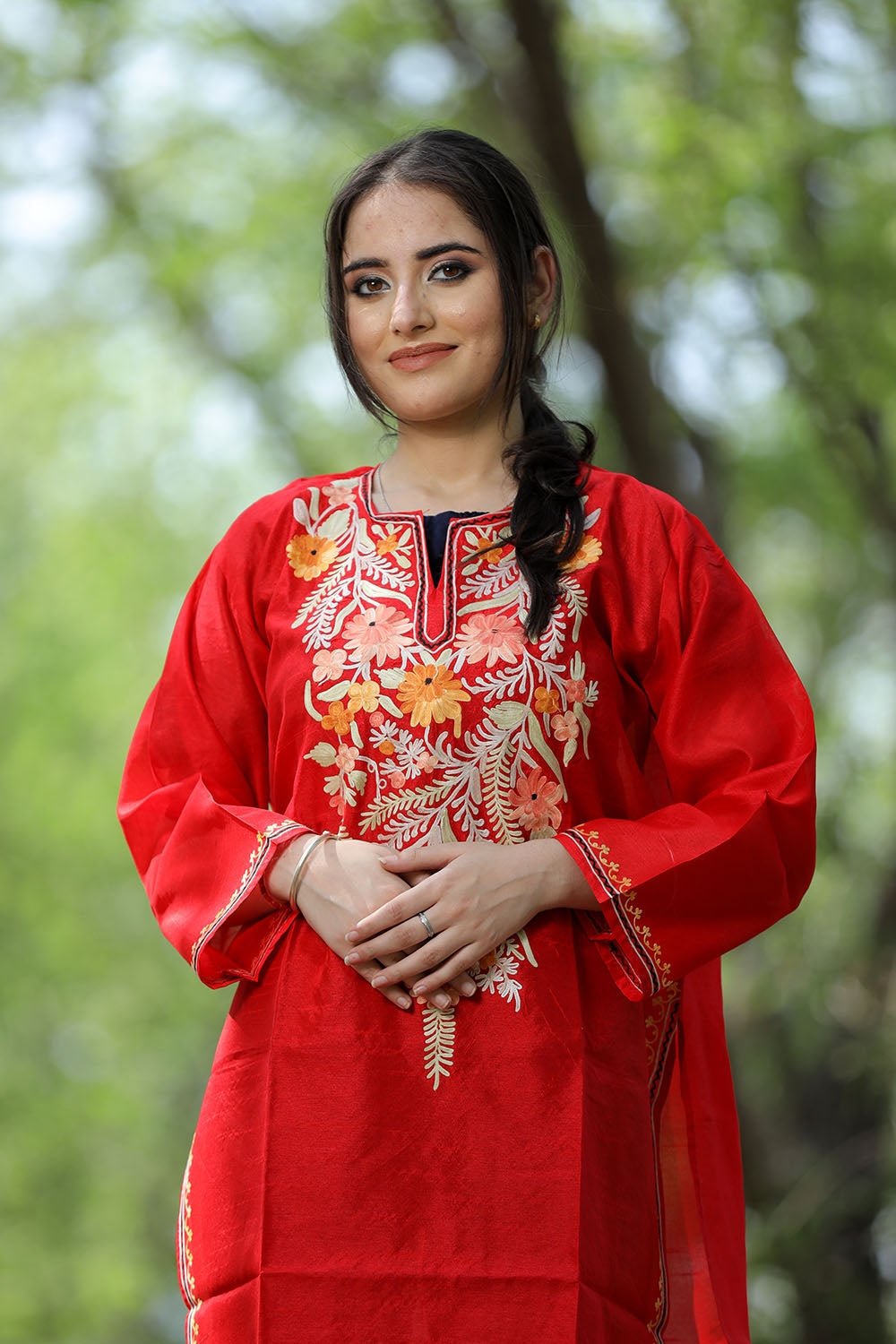 Red Colour Rayon Silk Kurti With Beautiful Aari Embroidery Gives Attractive Look To The Wearer. by Kashmir Villa, South Asian ethnic wear