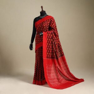 Red – Mercerised Cotton Handloom Pochampally Ikat Saree 29 by itokri, South Asian ethnic wear
