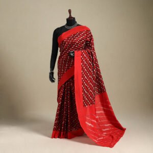Red – Mercerised Cotton Handloom Pochampally Ikat Saree 35 by itokri, South Asian ethnic wear