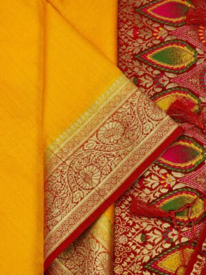 Yellow Silk Saree With Banarasi Borders by Valampuri, South Asian ethnic wear