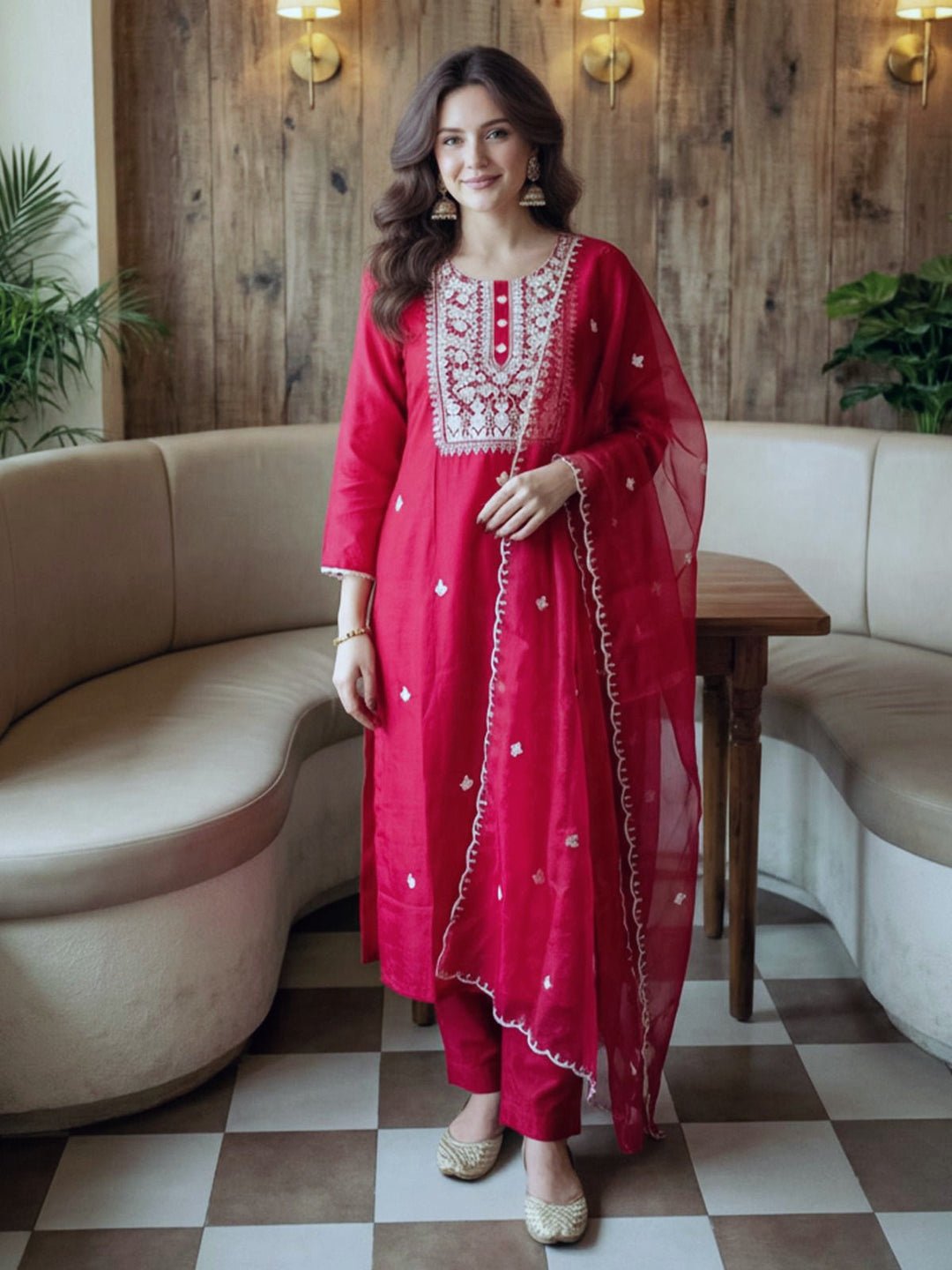 Pink Embroidered Cotton Kurta Set