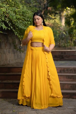 Women'S Plus Size Daffodil Yellow Lehenga