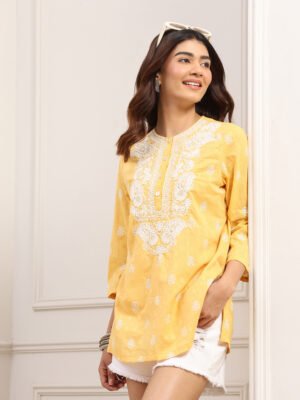 Yellow Cotton  Short Kurti