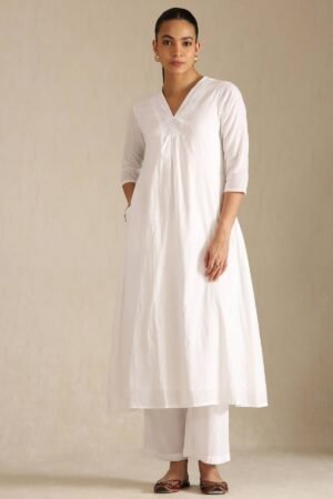 White Cotton Dobby Textured Kurta Set