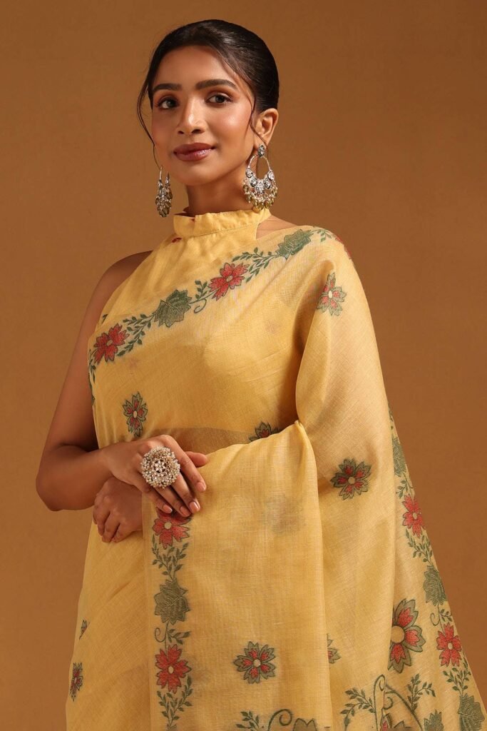 Yellow Chanderi Woven Design Saree by Soch, South Asian ethnic wear